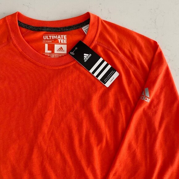 Adidas Ultimate Tee Activewear Crew Neck LS Polyester T Shirt Orange Sz L NWT - Picture 3 of 10